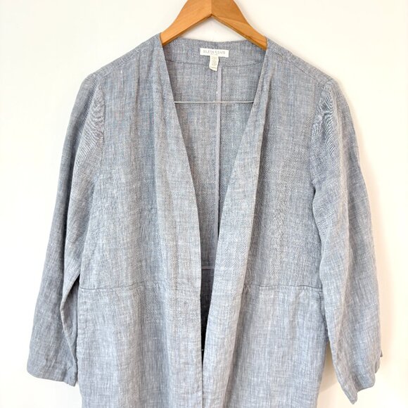 Eileen Fisher Organic Linen Blue Duster Jacket Open Front Lagenlook Mature - Picture 3 of 9